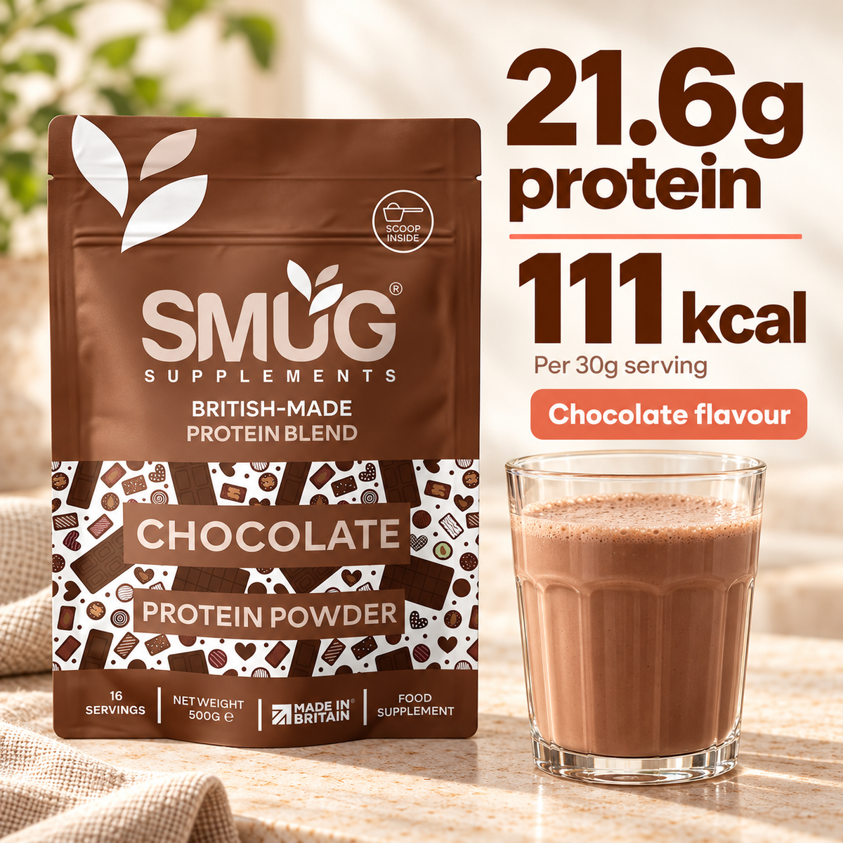 Protein Powder 1kg — Chocolate or Vanilla, 2 × 500g Pouches