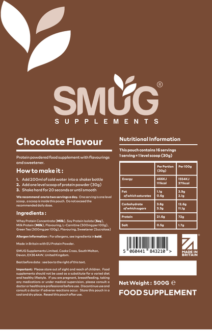 Protein Powder 1kg — Chocolate or Vanilla, 2 × 500g Pouches