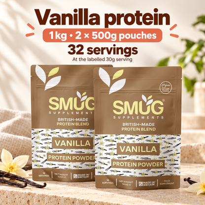 Protein Powder 1kg — Chocolate or Vanilla, 2 × 500g Pouches