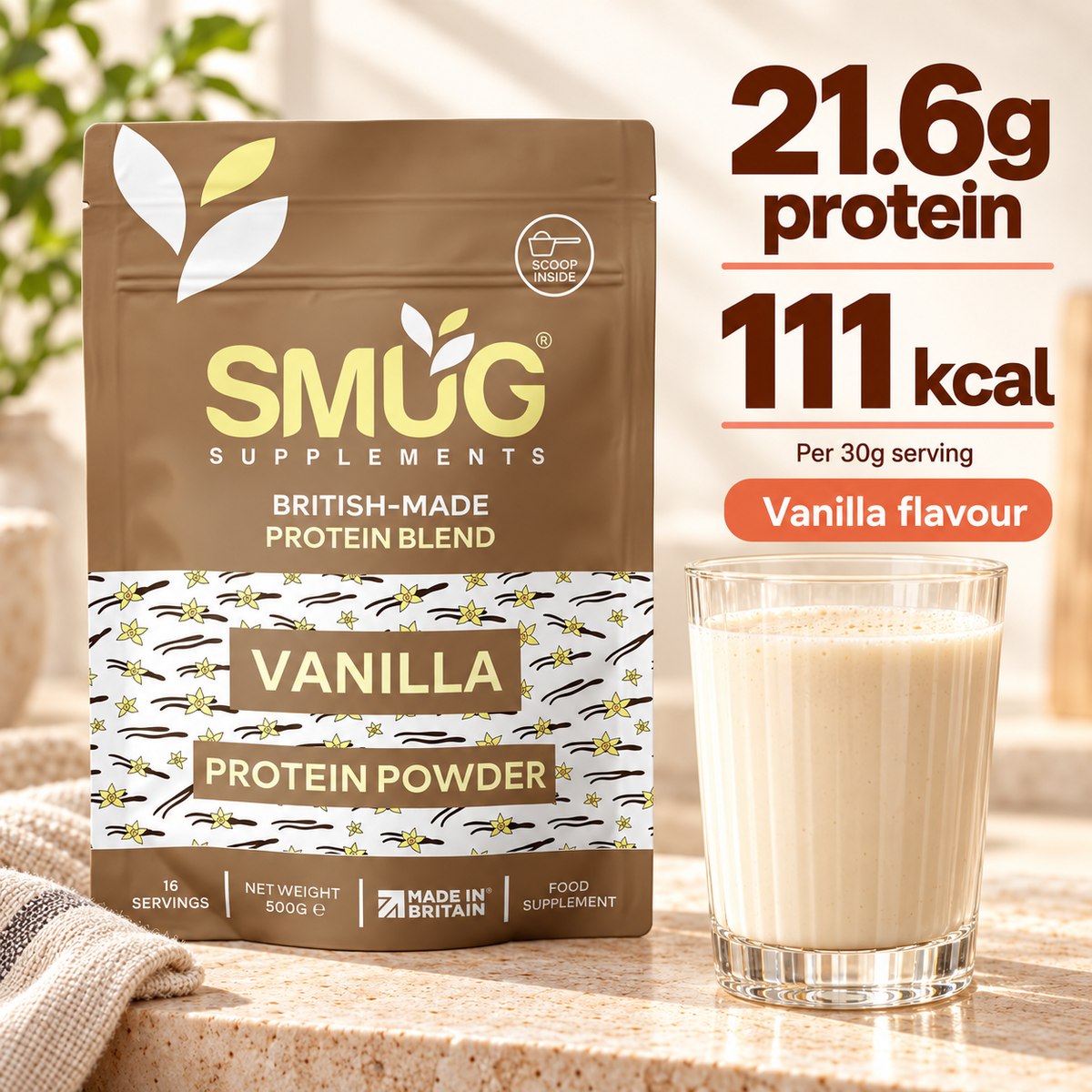 Protein Powder 1kg — Chocolate or Vanilla, 2 × 500g Pouches