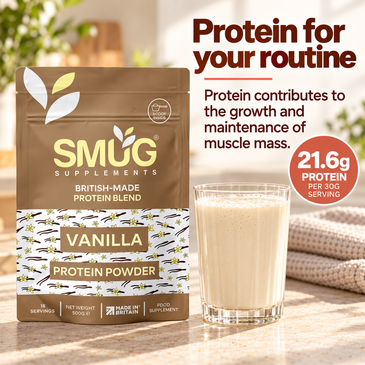 Protein Powder 1kg — Chocolate or Vanilla, 2 × 500g Pouches