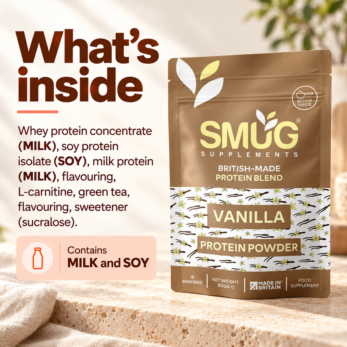 Protein Powder 1kg — Chocolate or Vanilla, 2 × 500g Pouches