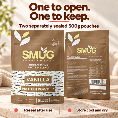 Protein Powder 1kg — Chocolate or Vanilla, 2 × 500g Pouches