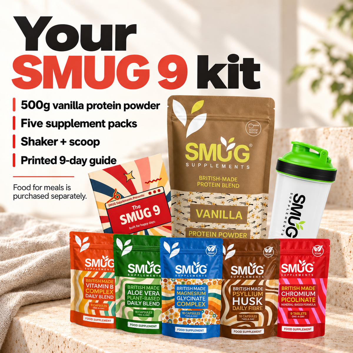 SMUG 9 Protein & Supplement Kit — Chocolate or Vanilla